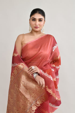 Kora Banarasi Silk Saree with Ombre Shade – Code: ML25A119