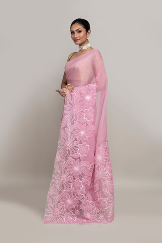 Shimmer Organza Saree with Appliqué Floral Embroidery – Code:ML25A105