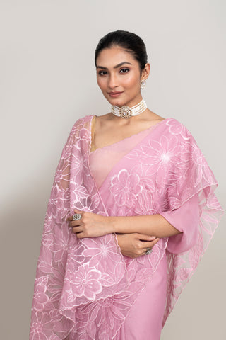 Shimmer Organza Saree with Appliqué Floral Embroidery – Code:ML25A105