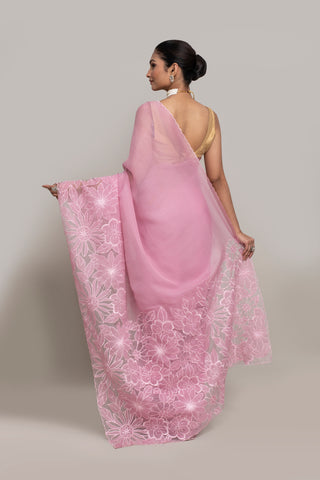 Shimmer Organza Saree with Appliqué Floral Embroidery – Code:ML25A105