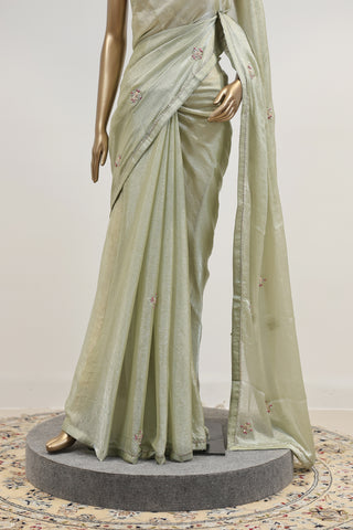 Shimmered Grace Organza Saree with Floral Handwork