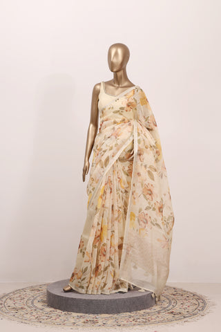 Floral Printed Linen Saree  – Code: ML25A124