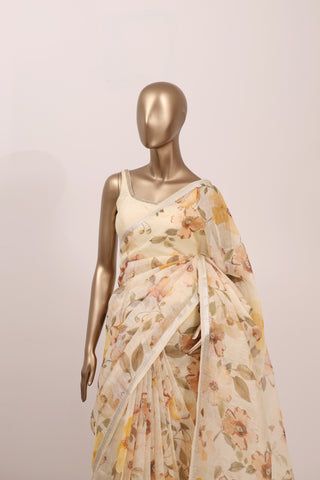 Floral Printed Linen Saree  – Code: ML25A124