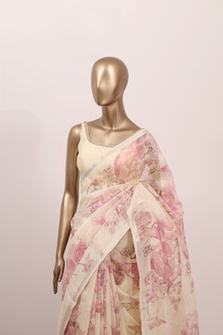 Floral Printed Linen Saree  – Code: ML25A124
