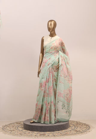 Floral Printed Linen Saree  – Code: ML25A124