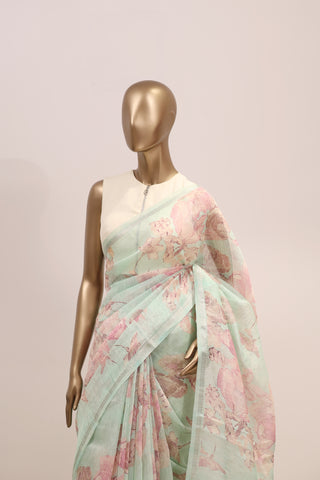 Floral Printed Linen Saree  – Code: ML25A124
