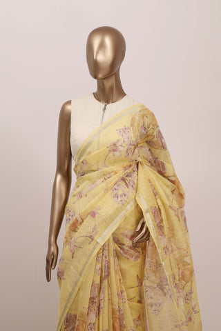 Floral Printed Linen Saree  – Code: ML25A124