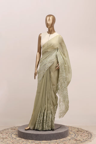 Shimmer Organza Saree with Appliqué Floral Embroidery – Code:ML25A105