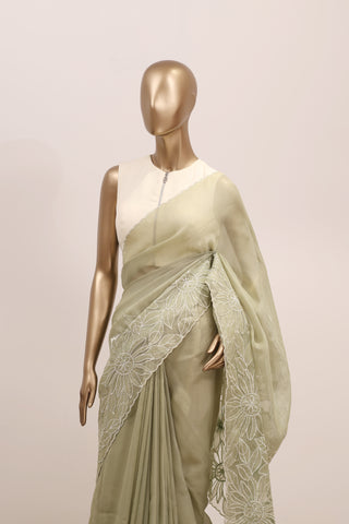 Shimmer Organza Saree with Appliqué Floral Embroidery – Code:ML25A105