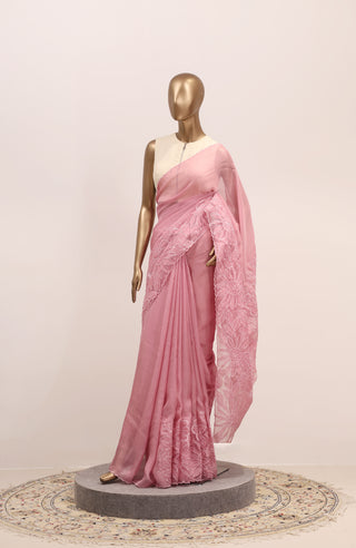 Shimmer Organza Saree with Appliqué Floral Embroidery – Code:ML25A105
