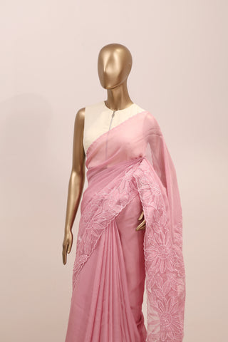 Shimmer Organza Saree with Appliqué Floral Embroidery – Code:ML25A105