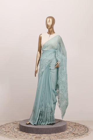 Shimmer Organza Saree with Appliqué Floral Embroidery – Code:ML25A105
