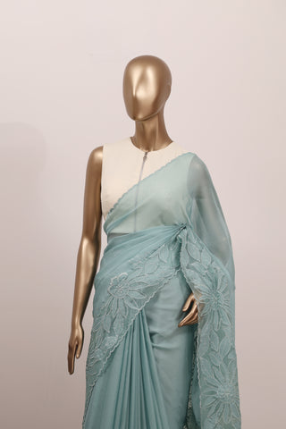 Shimmer Organza Saree with Appliqué Floral Embroidery – Code:ML25A105