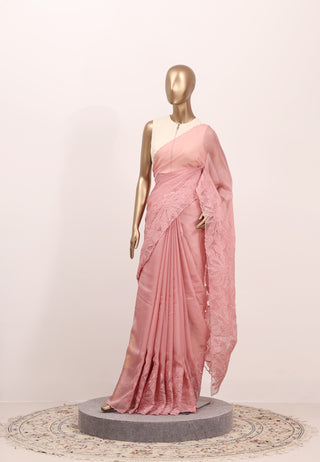 Shimmer Organza Saree with Appliqué Floral Embroidery – Code:ML25A105