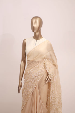 Shimmer Organza Saree with Appliqué Floral Embroidery – Code:ML25A105