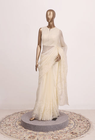 Shimmer Organza Saree with Appliqué Floral Embroidery – Code:ML25A105