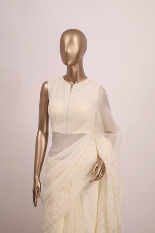 Shimmer Organza Saree with Appliqué Floral Embroidery – Code:ML25A105