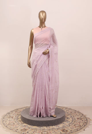 Malai Chanderi Saree with Floral Bootta & Lace Detailing – Code: ML25A127