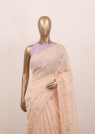 Malai Chanderi Saree with Floral Bootta & Lace Detailing – Code: ML25A127