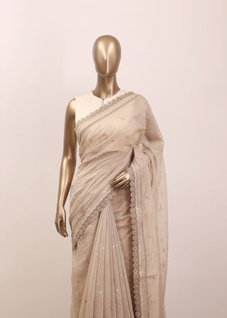 Malai Chanderi Saree with Floral Bootta & Lace Detailing – Code: ML25A127