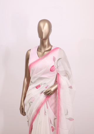 Malai Chanderi Saree with Floral Work – Code:ML25A107
