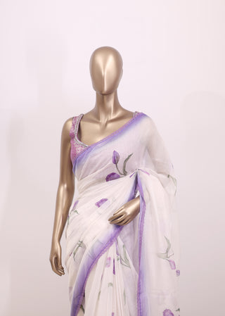 Malai Chanderi Saree with Floral Work – Code:ML25A107