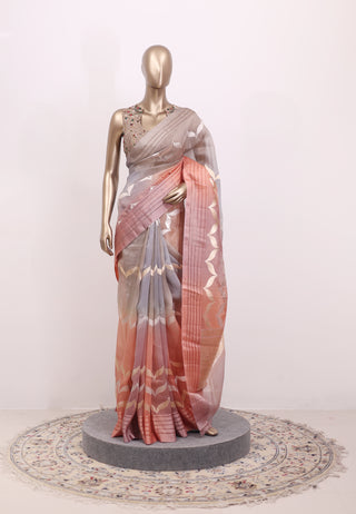 Ombre Organza Saree with Golden & Silver Seri Border – Code:ML25A110