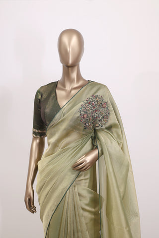 Shimmer Organza Saree with Butta Handwork – Code:ML25A113