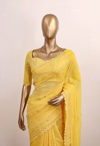 Malai Chanderi Saree with Floral Bootta & Lace Detailing – Code: ML25A127